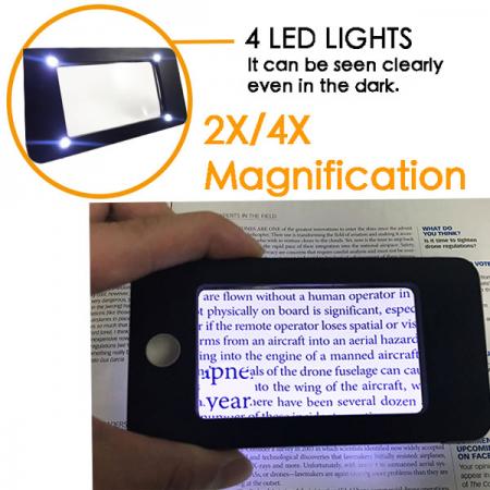 iPhone Shaped Pocket Magnifying glass with 4 LED Light-2x/4x magnification&4 LEDs